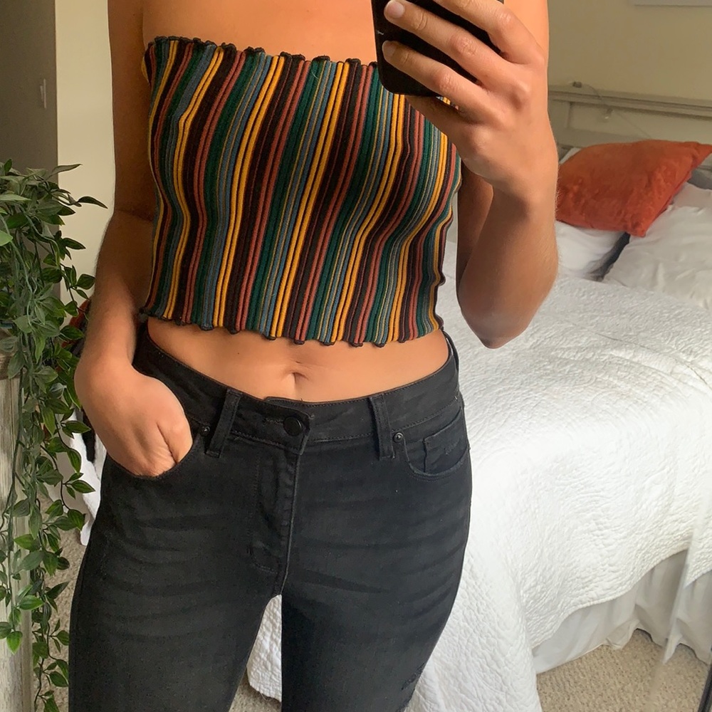 Multi Color Strip Strapless Shirt, M/L